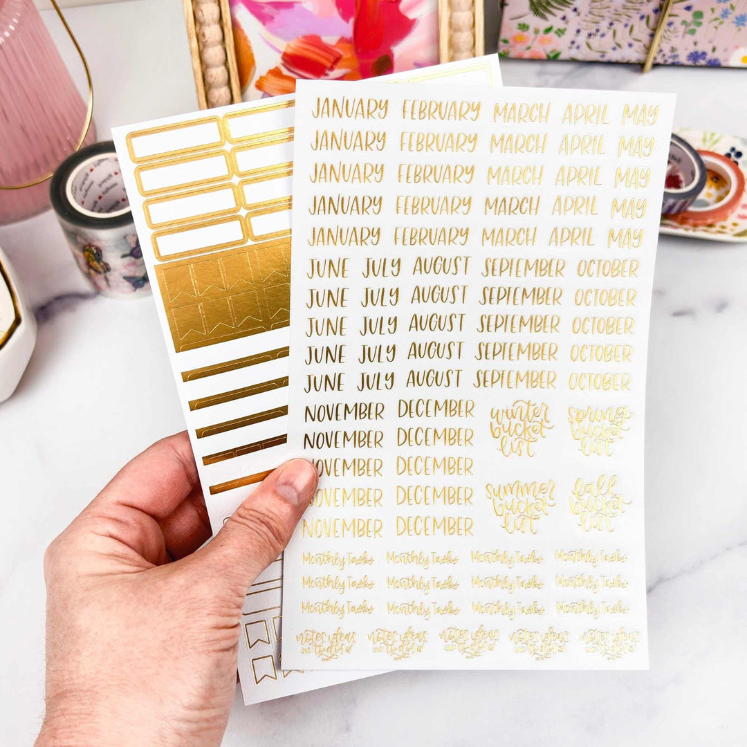 Planner Stickers | Calendar Essentials | Gold Foil on Clear - bloom daily planners