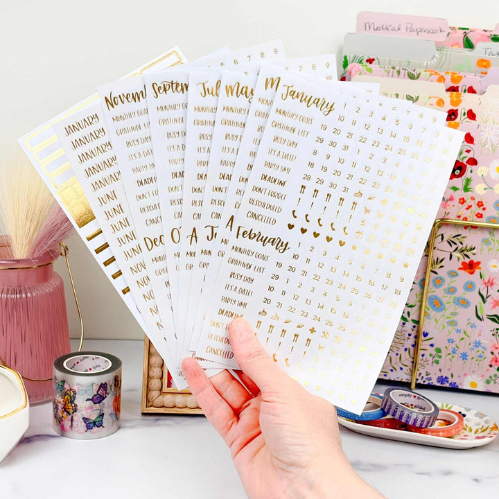 Planner Stickers | Calendar Essentials | Gold Foil on Clear - bloom daily planners