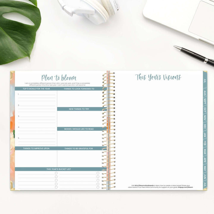 2025-26 Hard Cover Planner, 8.5" x 11", Painted Peonies