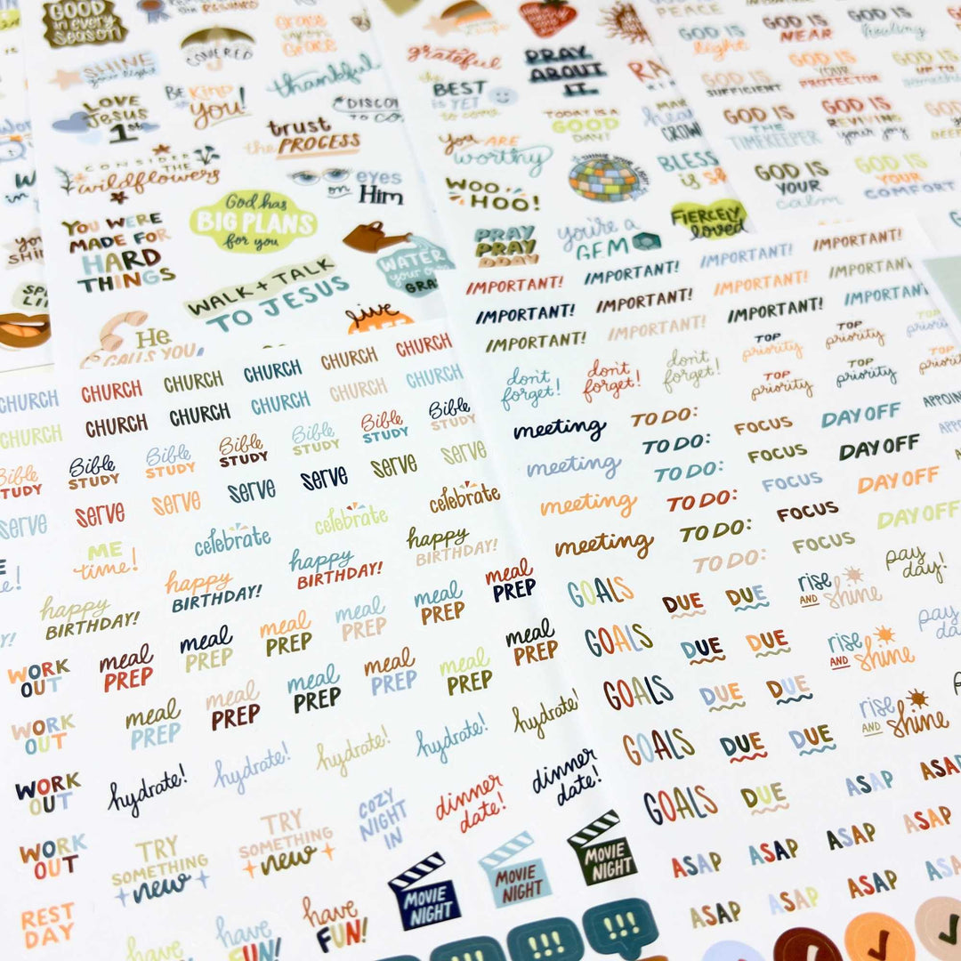Detailed view of more tactical stickers like meeting, focus, and day off. 