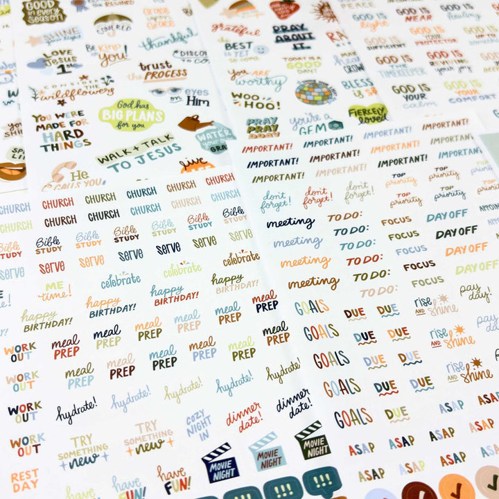 Detailed view of more tactical stickers like meeting, focus, and day off. 