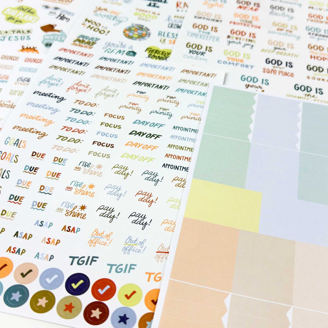 Detailed shot of check mark and star stickers.
