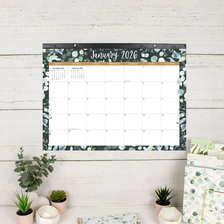 2025-26 Desk & Wall Calendar, 16" x 21", Greenery