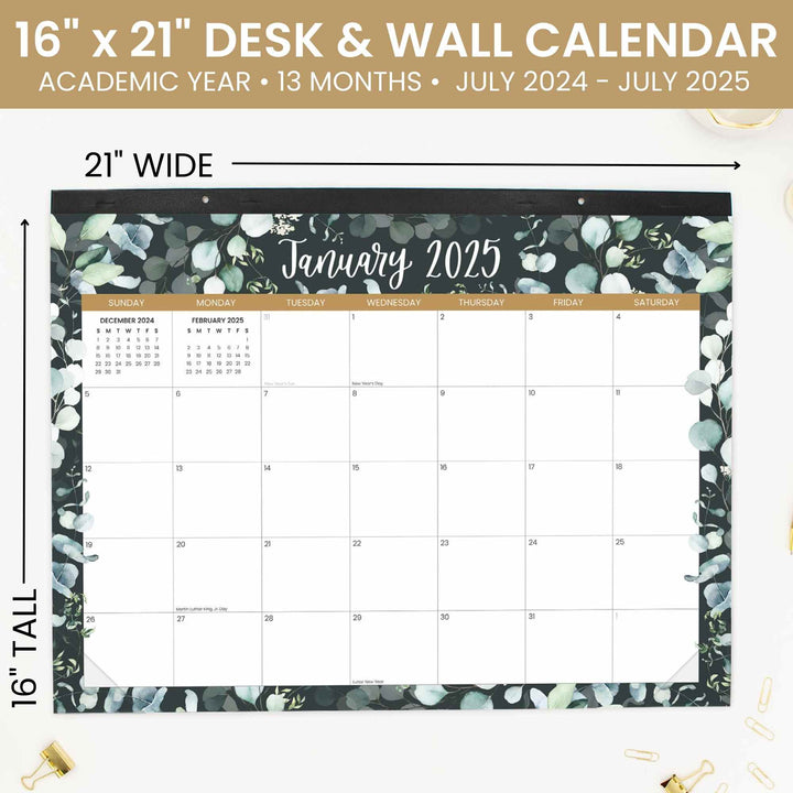 2025 Desk & Wall Calendar, 16" x 21", Greenery