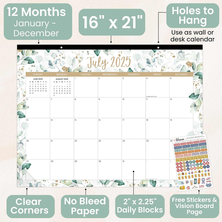 2026 Desk & Wall Calendar, 16" x 21", Greenery