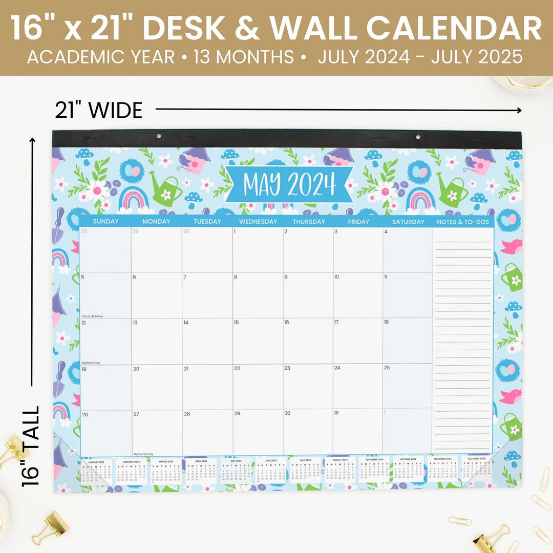 2024-25 Desk & Wall Calendar, 16" x 21", Holiday Icons