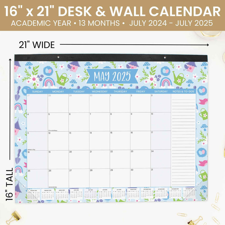 2025 Desk Calendar, 16" x 21", Holiday Icons