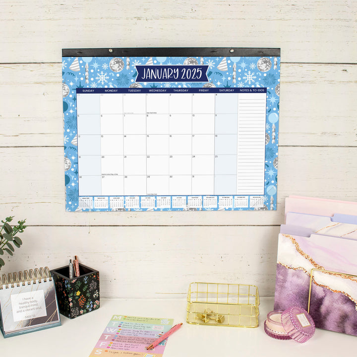 2025 Desk Calendar, 16" x 21", Holiday Icons