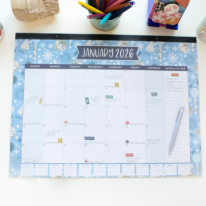 2026 Desk & Wall Calendar, 16" x 21", Holiday Icons