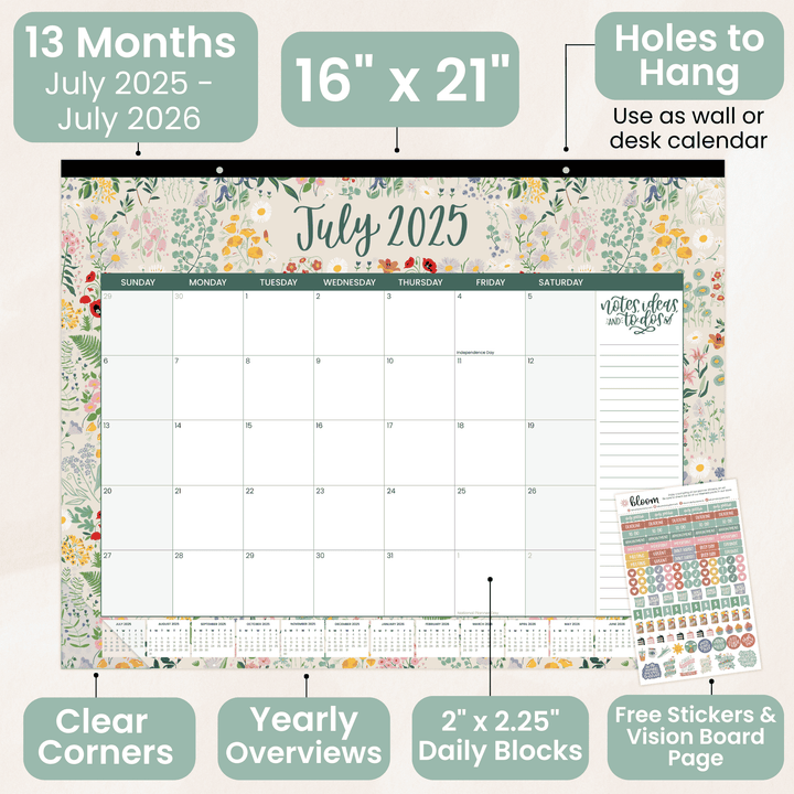 2025-26 Desk & Wall Calendar, 16" x 21", Seasonal