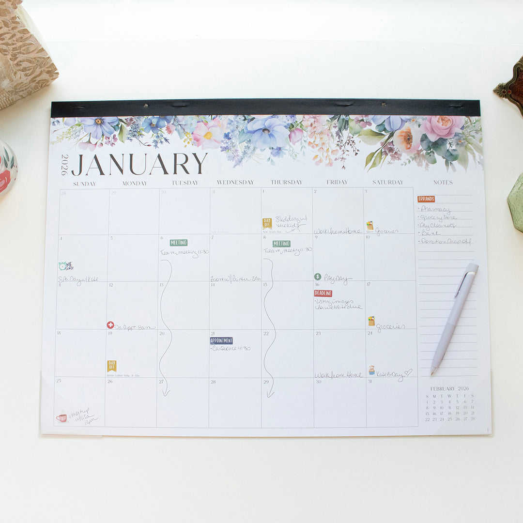 2026 Desk & Wall Calendar, 16" x 21", Seasonal Florals