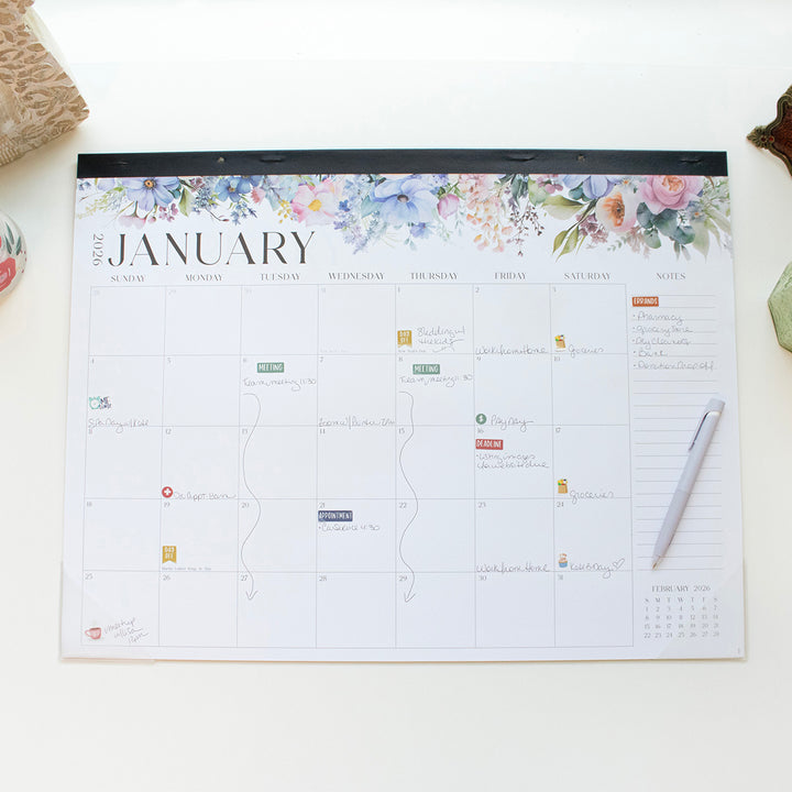 2026 Desk & Wall Calendar, 16" x 21", Seasonal Florals