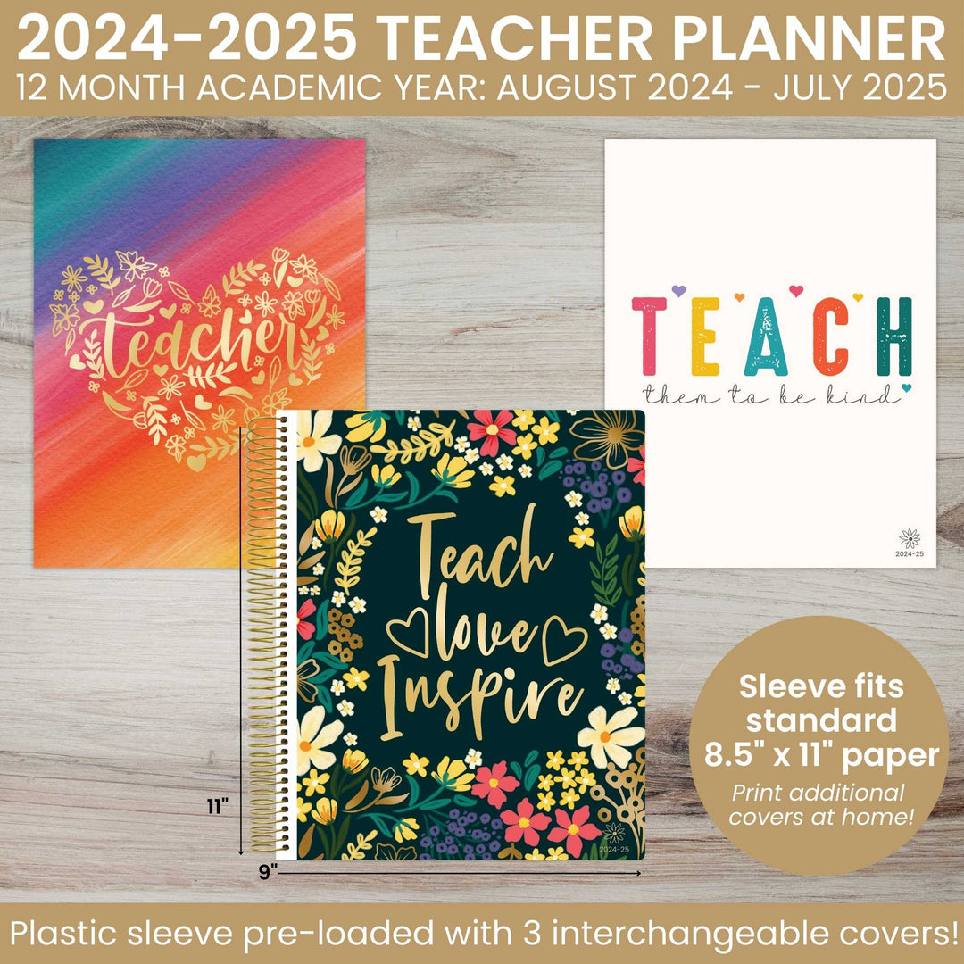 DATED 2024-25 Teacher Planner & Calendar, Interchangeable Cover, Bold & Bright