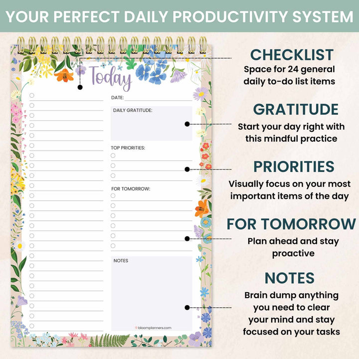 Spiral-Bound Daily To-Do List Pad, 6" x 9", Garden Party