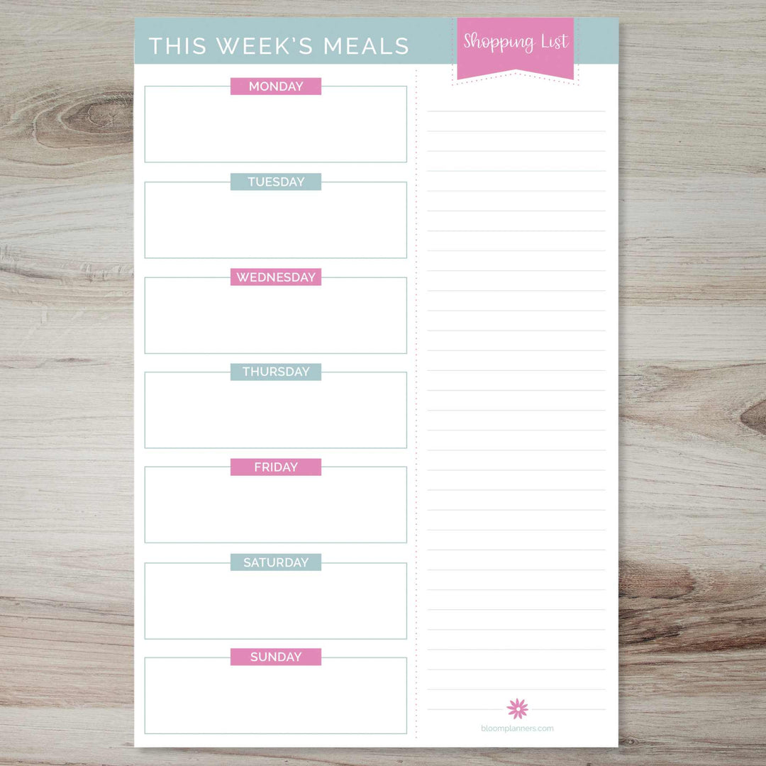 Planning Pad, 6" x 9", Meal Planning Pad with Magnets, Pink & Teal