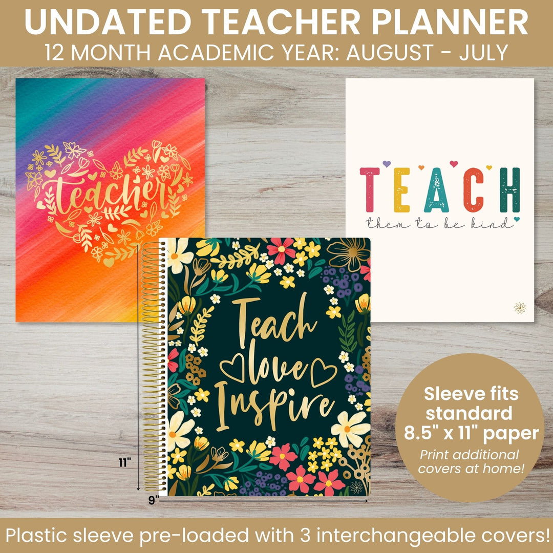 Undated Teacher Planner & Calendar, Interchangeable Cover, Bold & Bright
