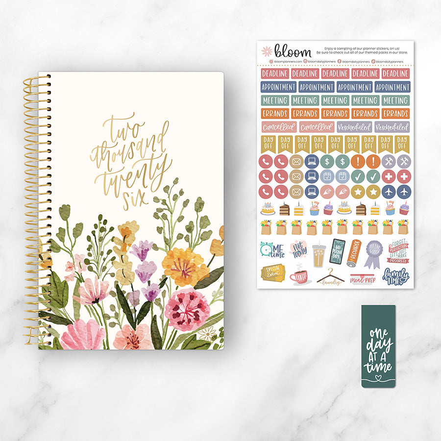 2026 Soft Cover Planner, 5.5" x 8.25", Beige Bouquet