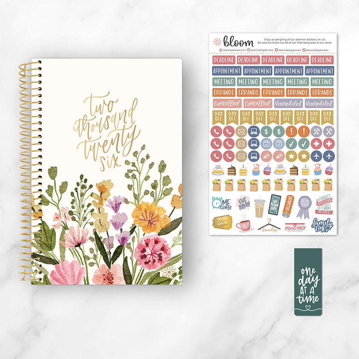 2026 Soft Cover Planner, 5.5" x 8.25", Beige Bouquet