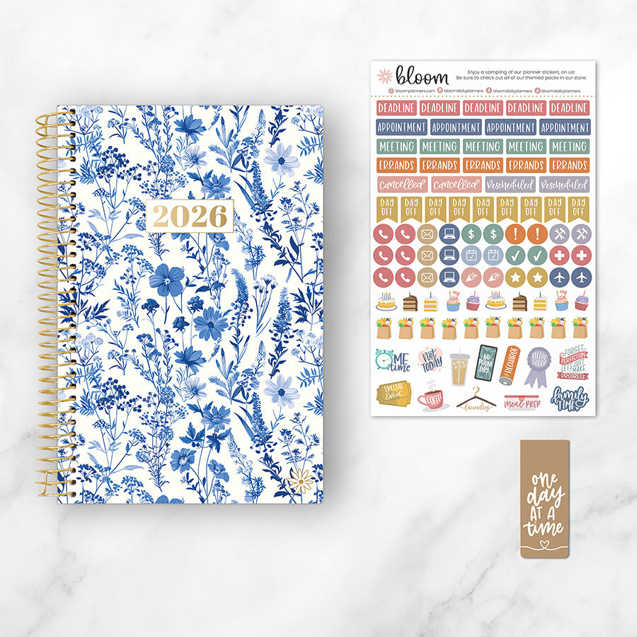 2026 Soft Cover Planner, 5.5" x 8.25", Blue & White Floral