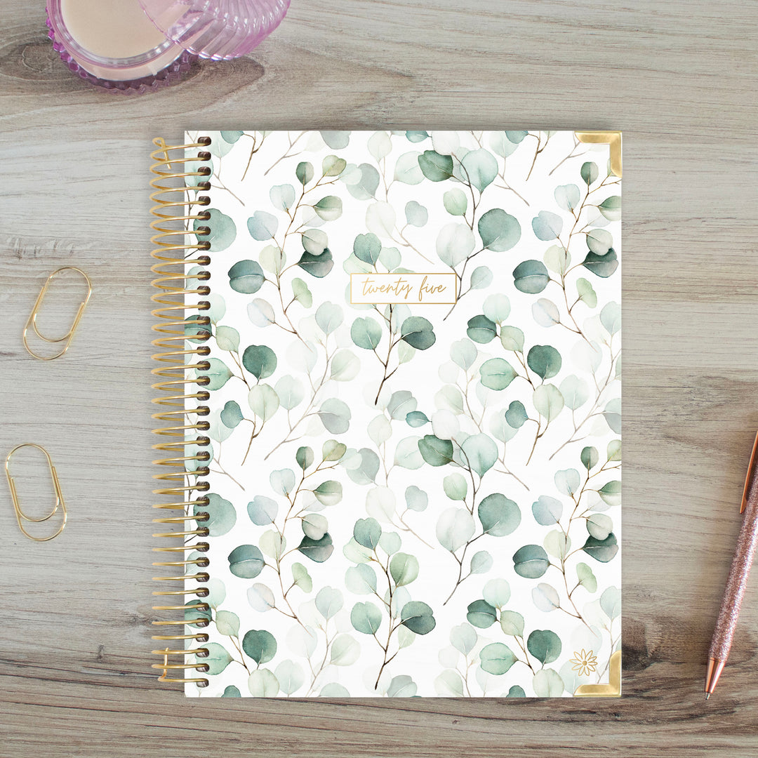 2025 Hard Cover Planner, 8.5" x 11", Boho Greenery