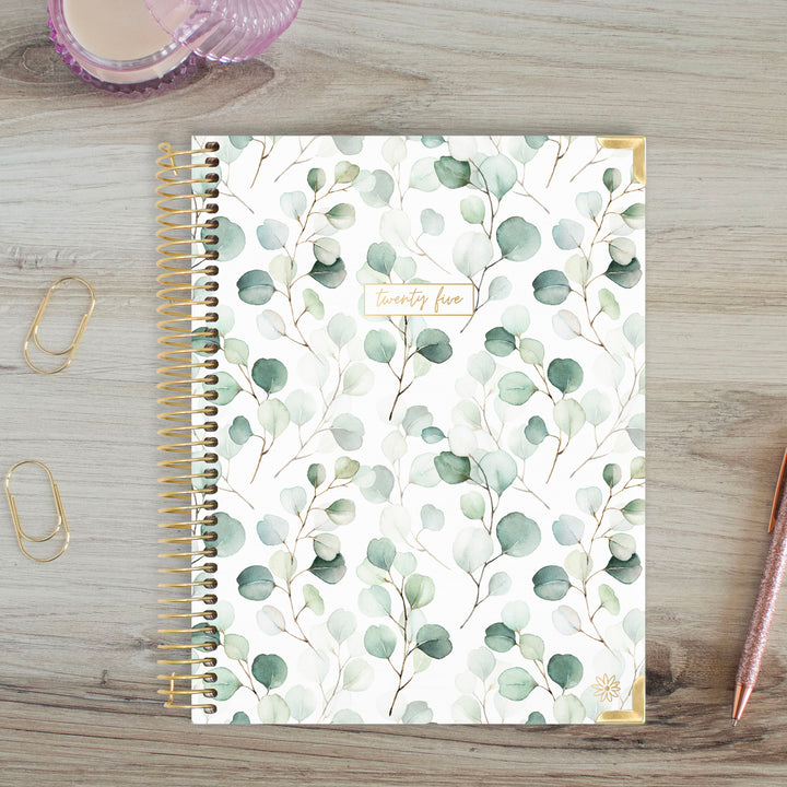 2025 Hard Cover Planner, 8.5" x 11", Boho Greenery