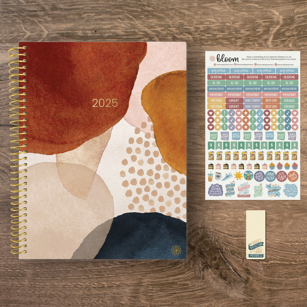 2025 Soft Cover Planner, 8.5" x 11", Earthy Abstract, Blue