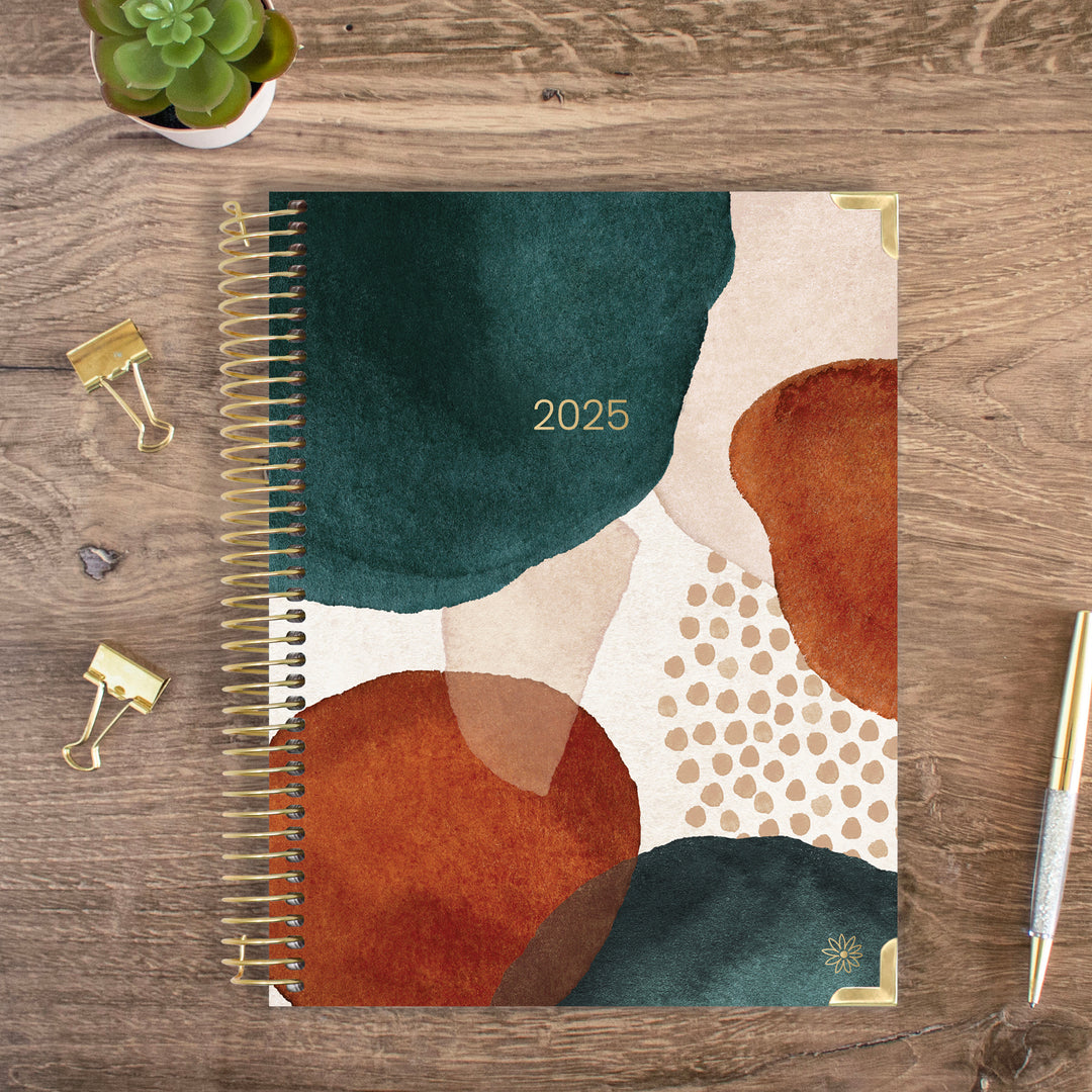 2025 Hard Cover Planner, 8.5" x 11", Earthy Abstract, Green