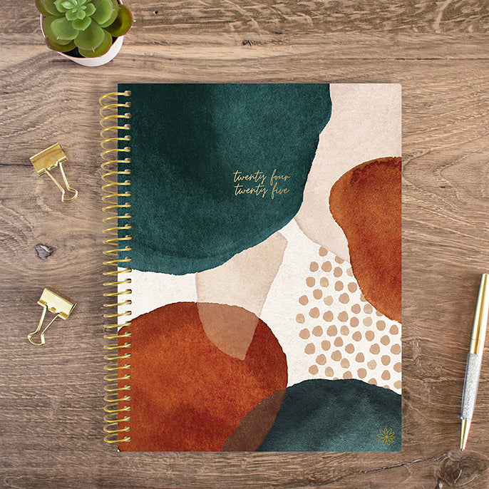 2024-25 Soft Cover Planner, 8.5" x 11", Earthy Abstract, Green
