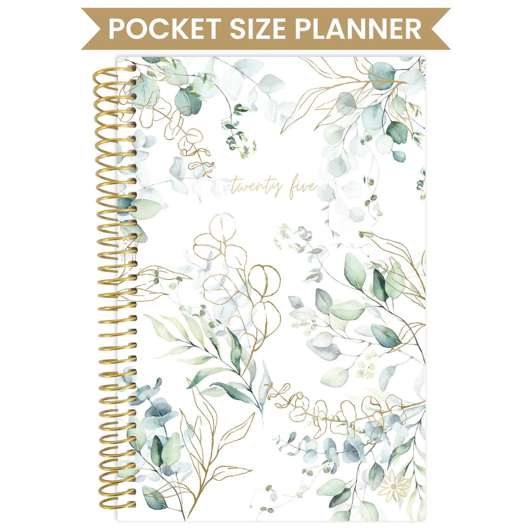 2025 Soft Cover Planner, 4" x 6", Eucalyptus, White