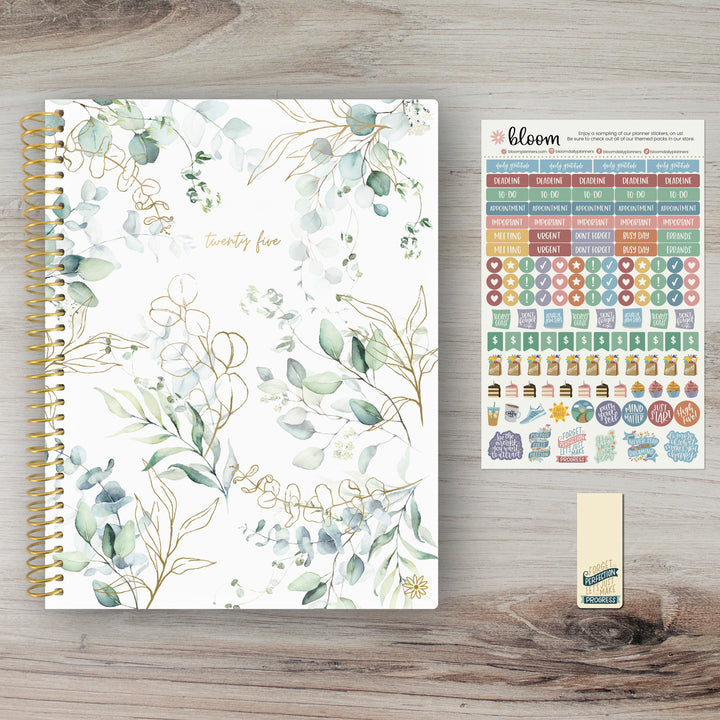 2025 Soft Cover Planner, 8.5" x 11", Eucalyptus, White