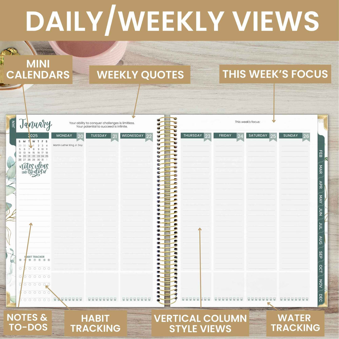 2025 Vision Planner, 7.5" x 9", Eucalyptus, White