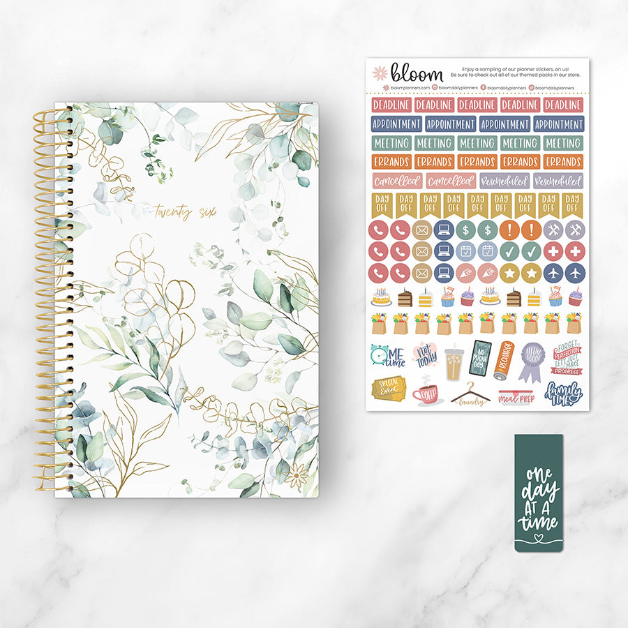2026 Soft Cover Planner, 5.5" x 8.25", Eucalyptus, White