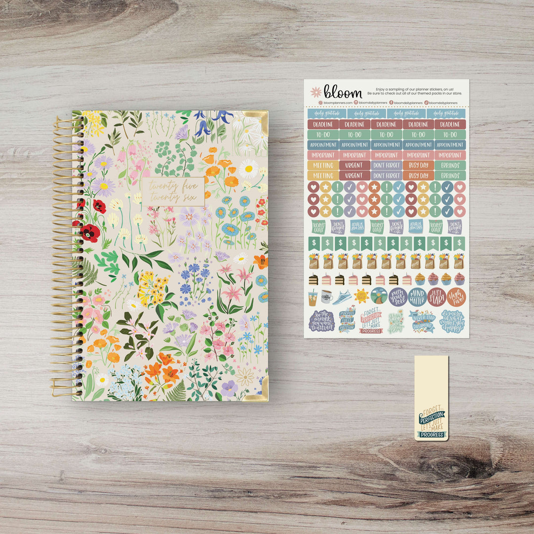 2025-26 Hard Cover Planner, 5.5" x 8.25", Garden Party, Beige