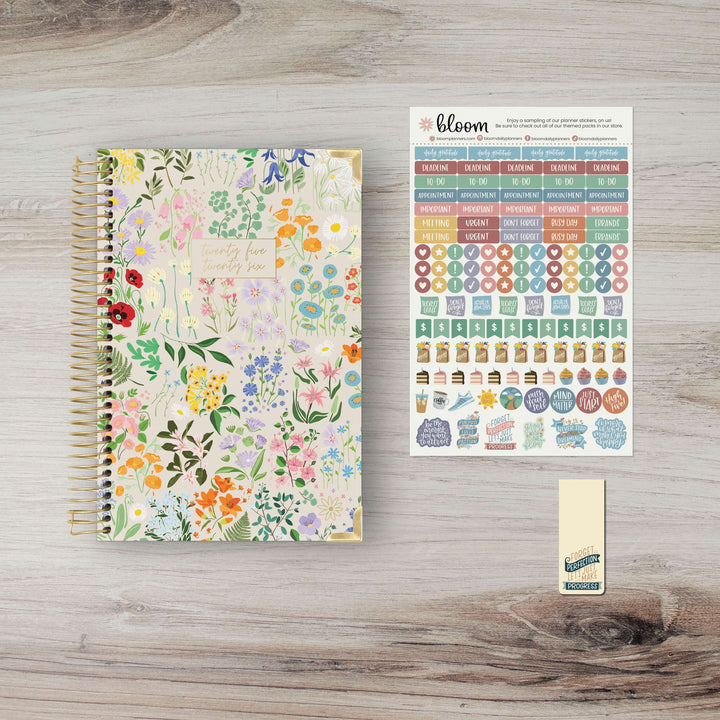 2025-26 Hard Cover Planner, 5.5" x 8.25", Garden Party, Beige