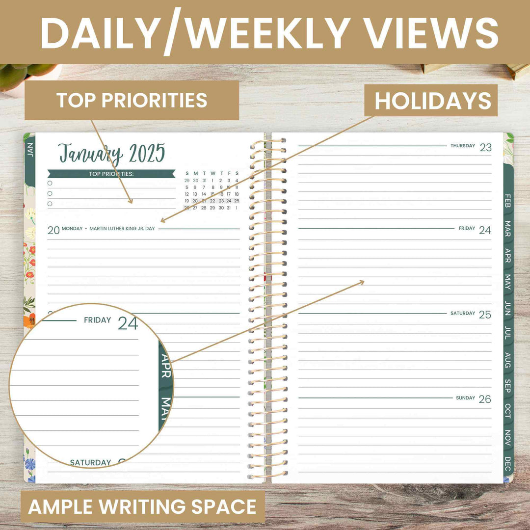 2025 Soft Cover Planner, 5.5" x 8.25", Garden Party, Beige