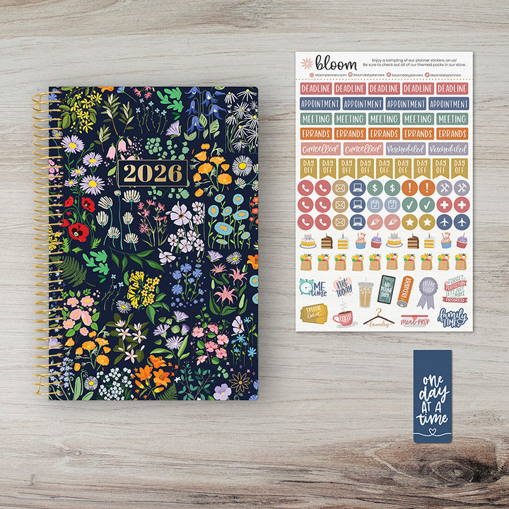 2026 Soft Cover Planner, 5.5" x 8.25", Garden Party, Navy