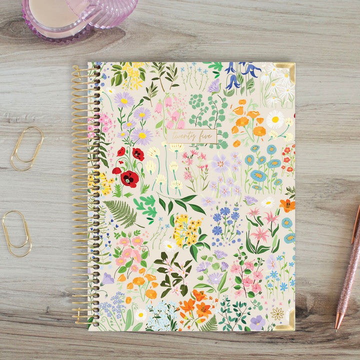 2025 Hard Cover Planner, 8.5" x 11", Garden Party, Beige