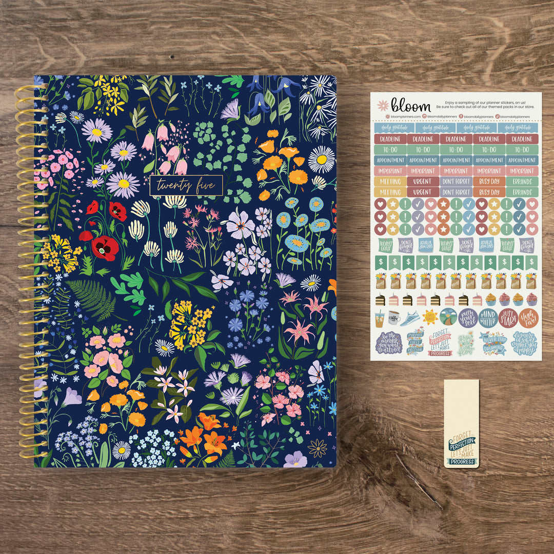 2025 Soft Cover Planner, 8.5" x 11", Garden Party, Navy