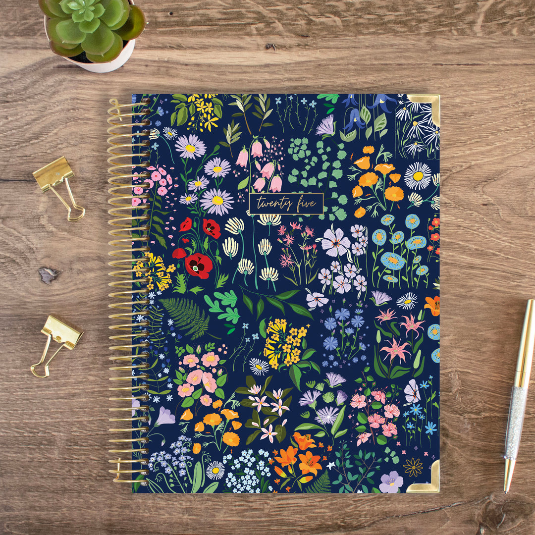 2025 Hard Cover Planner, 8.5" x 11", Garden Party, Navy