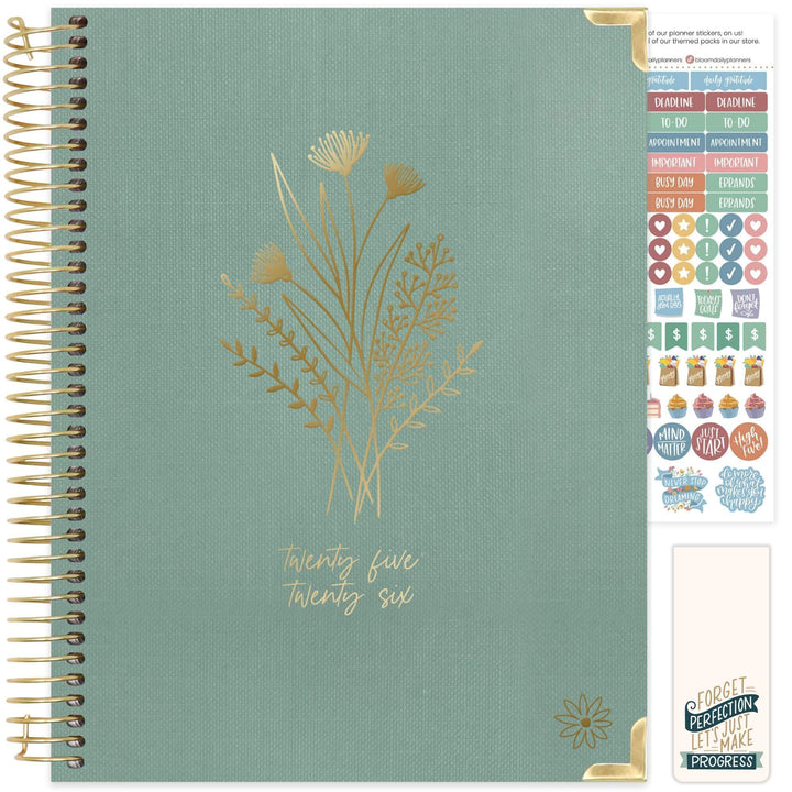 2025-26 Hard Cover Planner, 8.5" x 11", Green Linen