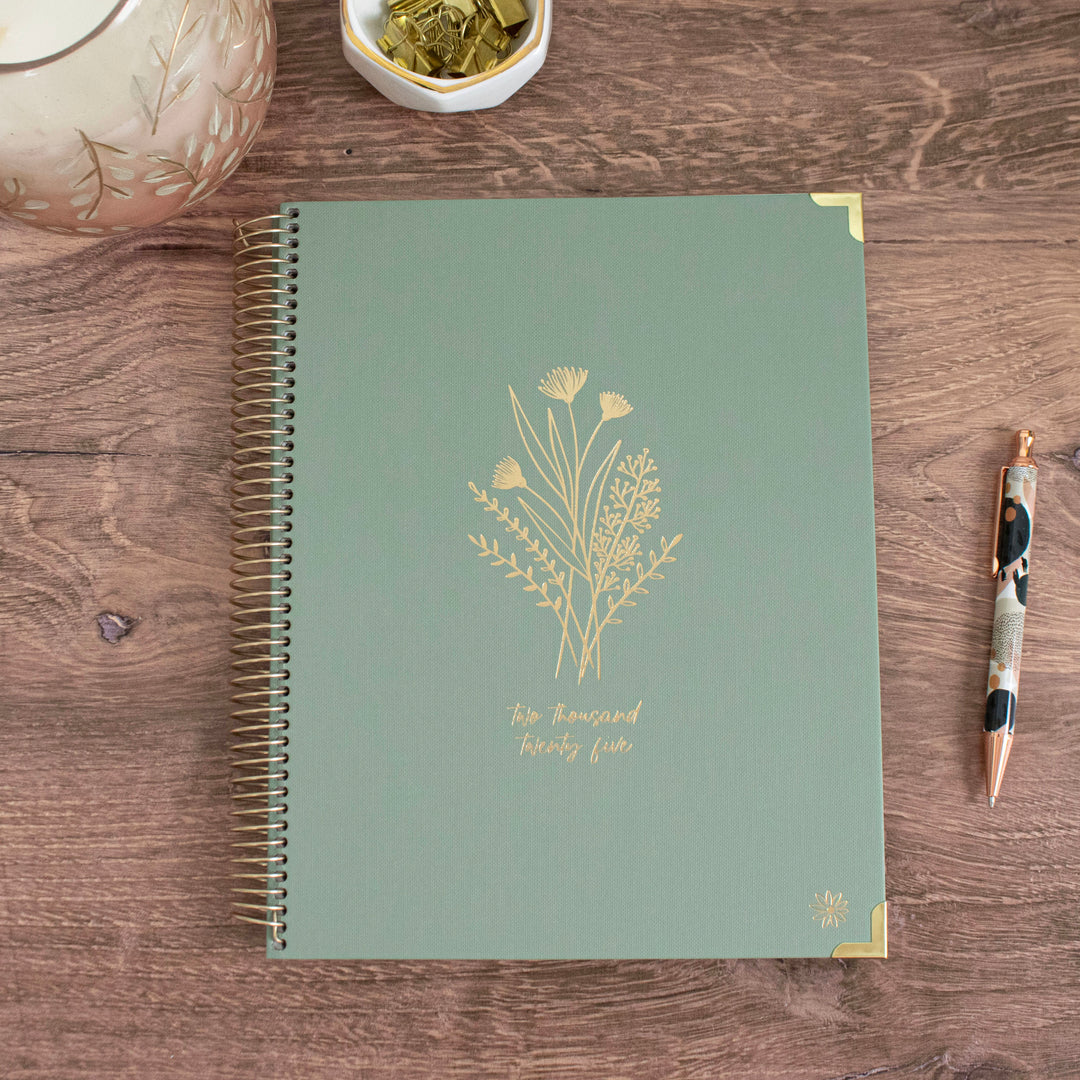 2025 Hard Cover Planner, 8.5" x 11", Green Linen