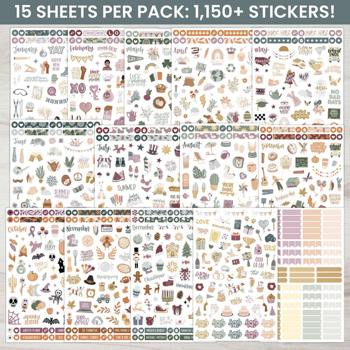 Planner Sticker Value Pack, Monthly Celebrations, Cool Tones