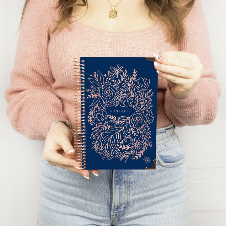 Contact Book, Navy Embroidery