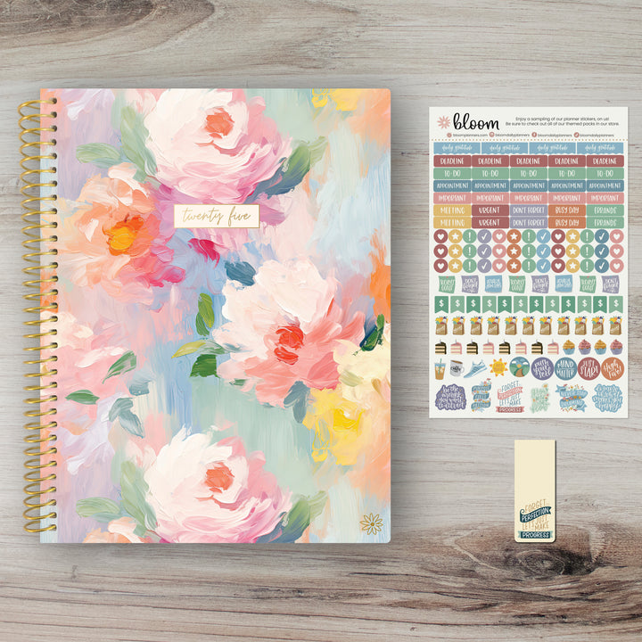 2025 Soft Cover Planner, 8.5" x 11", Painted Peonies