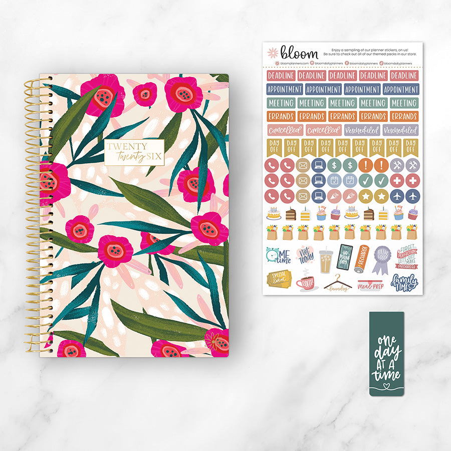 2026 Soft Cover Planner, 5.5" x 8.25", Pink Poppies