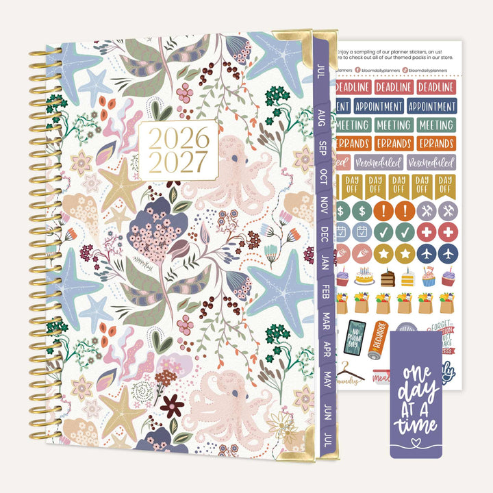 2026-27 Hard Cover Planner, 5.5" x 8.25" | Seaside Whimsy - bloom daily planners