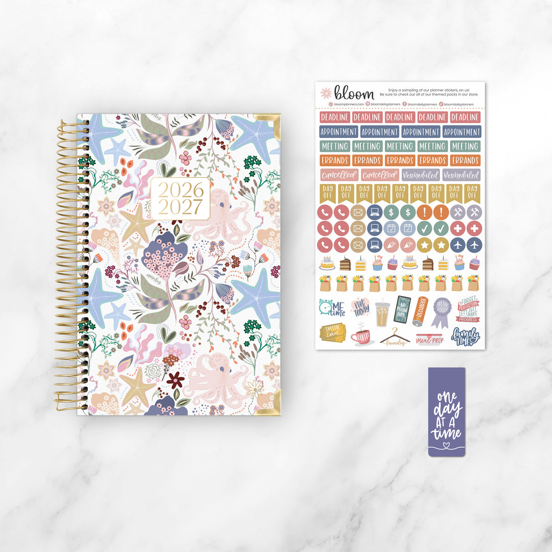 2026-27 Hard Cover Planner, 5.5" x 8.25" | Seaside Whimsy - bloom daily planners