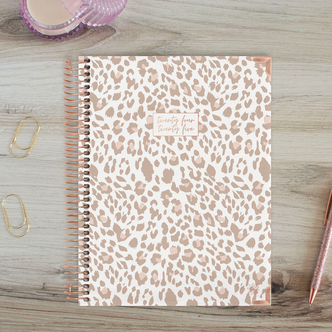 2024-25 Hard Cover Planner, 8.5" x 11", Tan Leopard