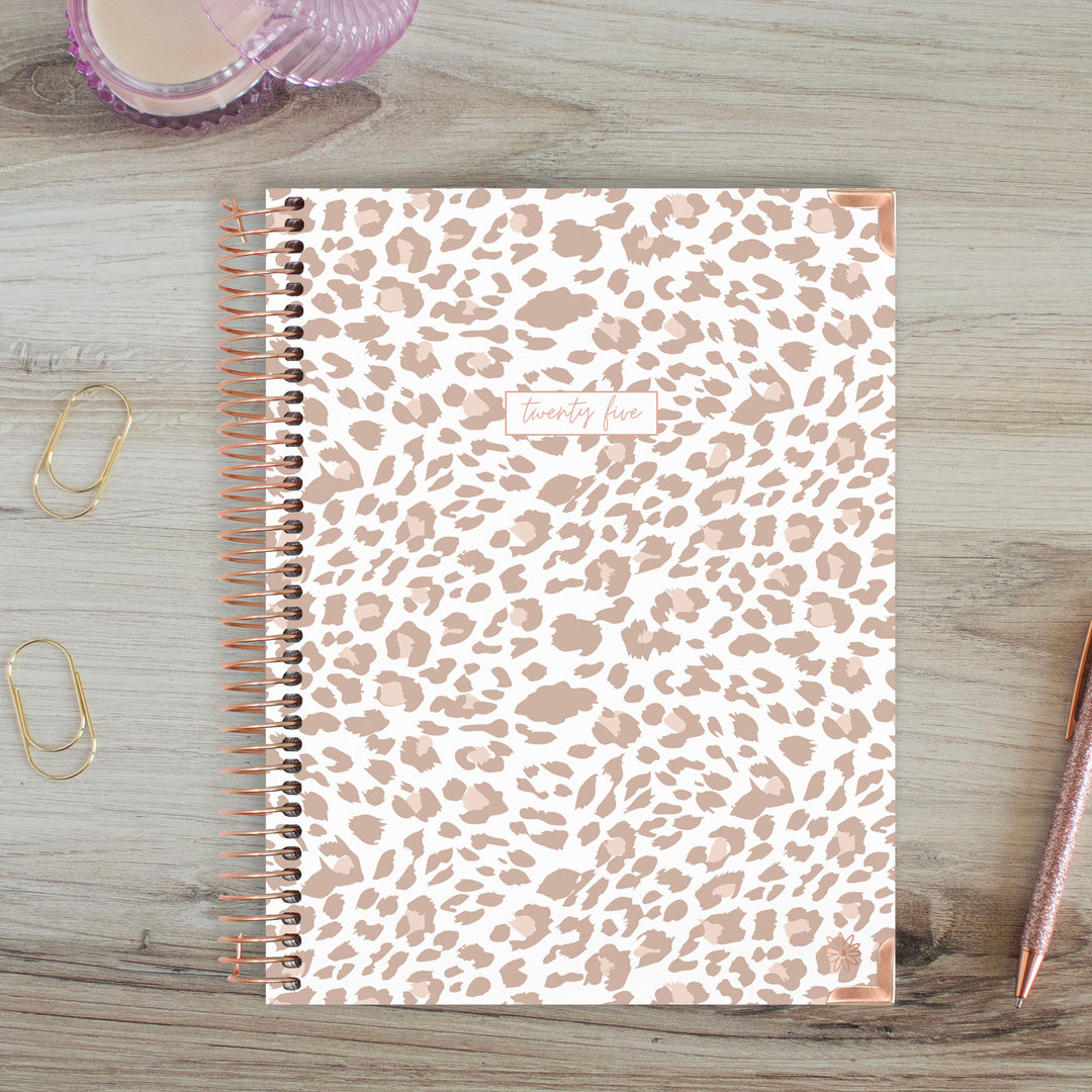 2025 Hard Cover Planner, 8.5" x 11", Tan Leopard