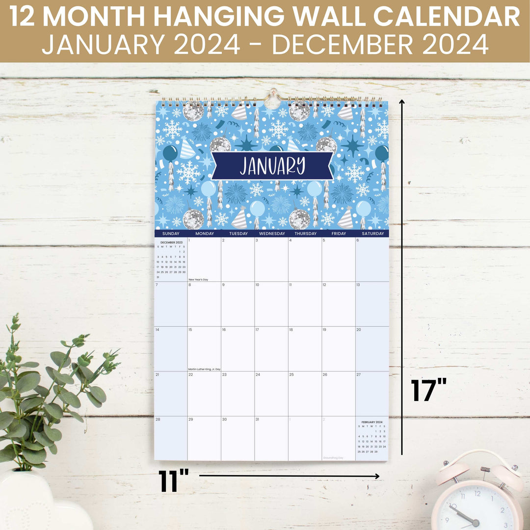 2024 Hanging Calendar, 11" x 17", Holiday Icons